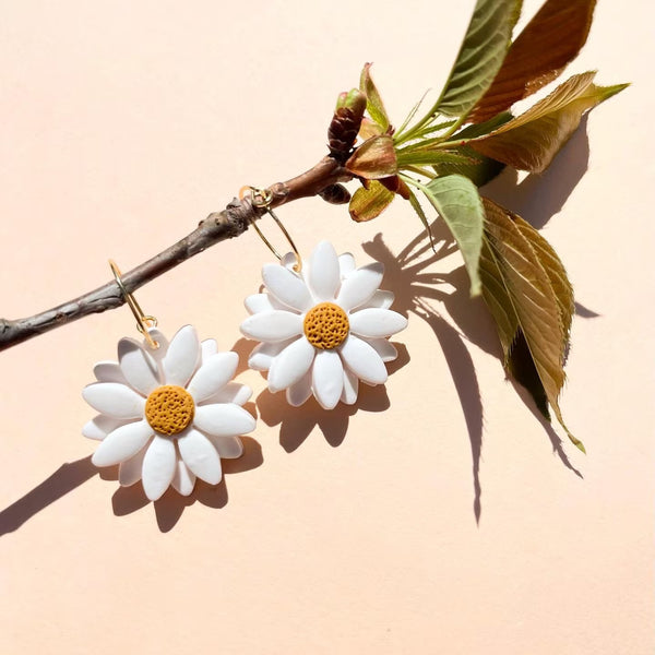 White Daisy Hoops