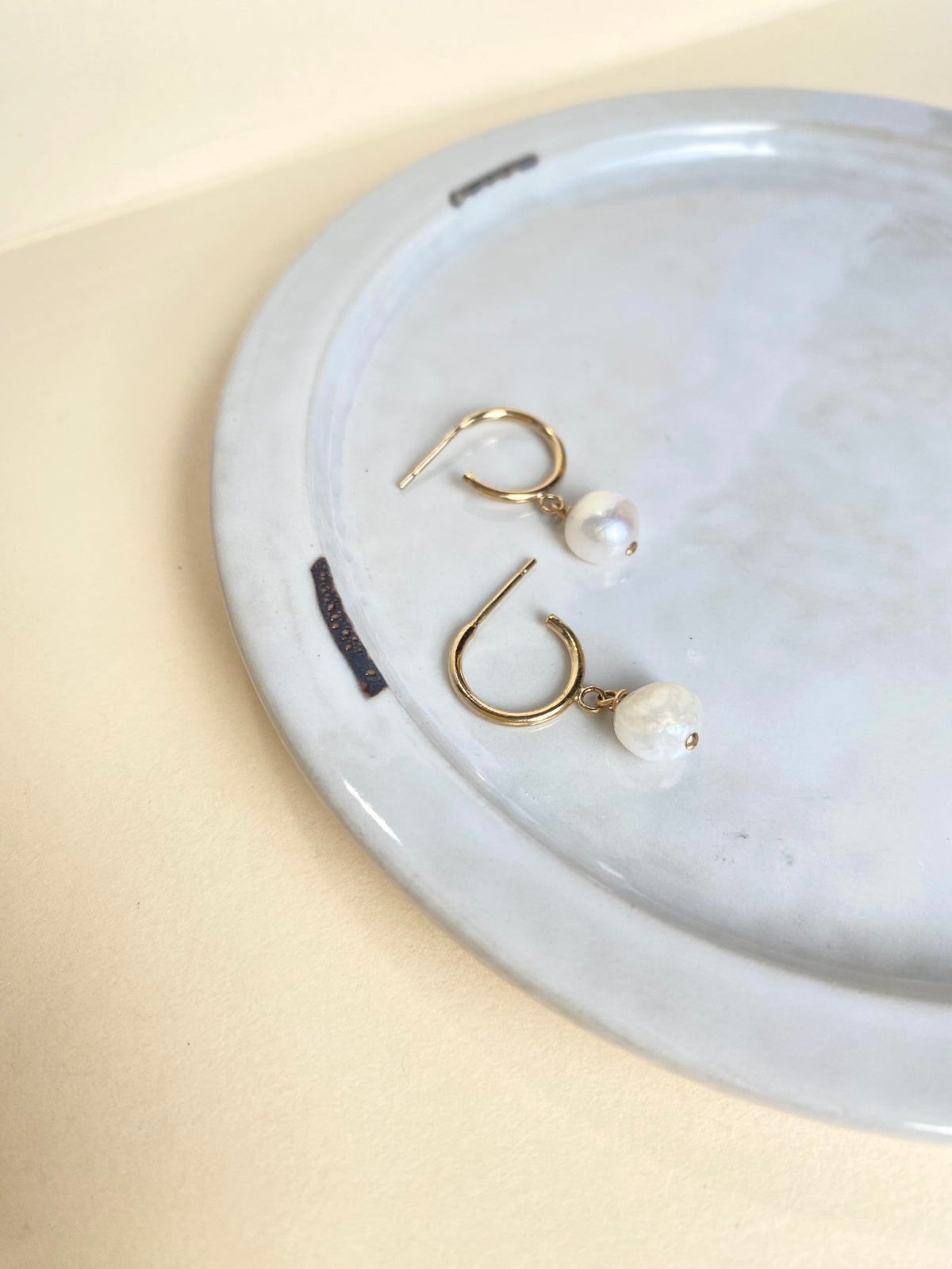 Dainty Pearl Dangle Hoops