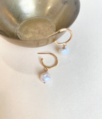 Dainty Pearl Dangle Hoops