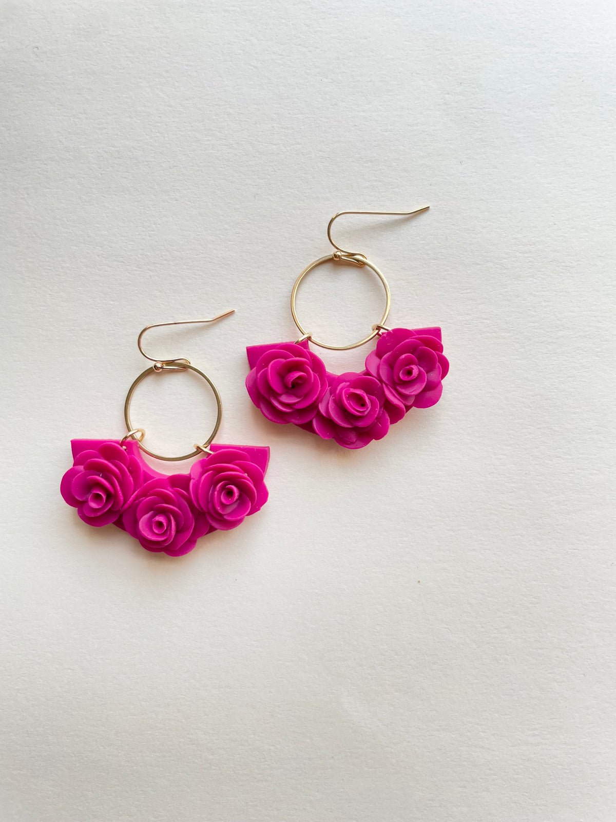 Hot Pink Rose Earrings