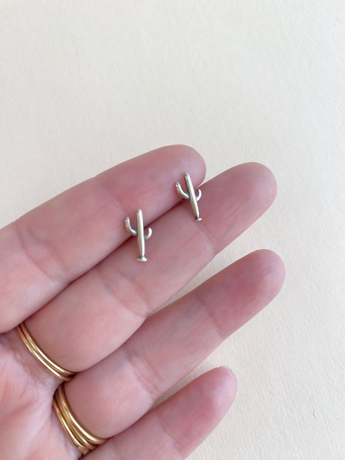 Tiny Silver Cactus Studs