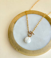 Paperclip Chain Coin Pearl Toggle Necklace