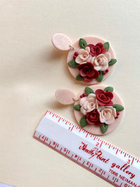 Red and Blush Roses Statement Earrings