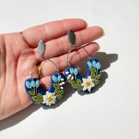 Blue Floral Arch Daisy Statement Earrings