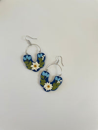 Blue Floral Arch Daisy Statement Earrings