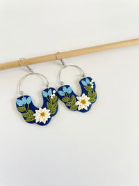 Blue Floral Arch Daisy Statement Earrings