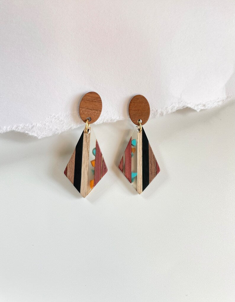 Mid Century Wood Dangle Earrings