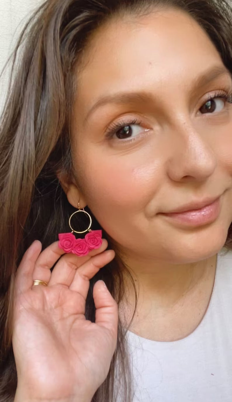 Hot Pink Rose Earrings